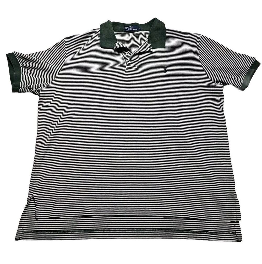 Vinrage Polo Ralph Lauren Green Striped Polo Shirt Pony Men's Size XL